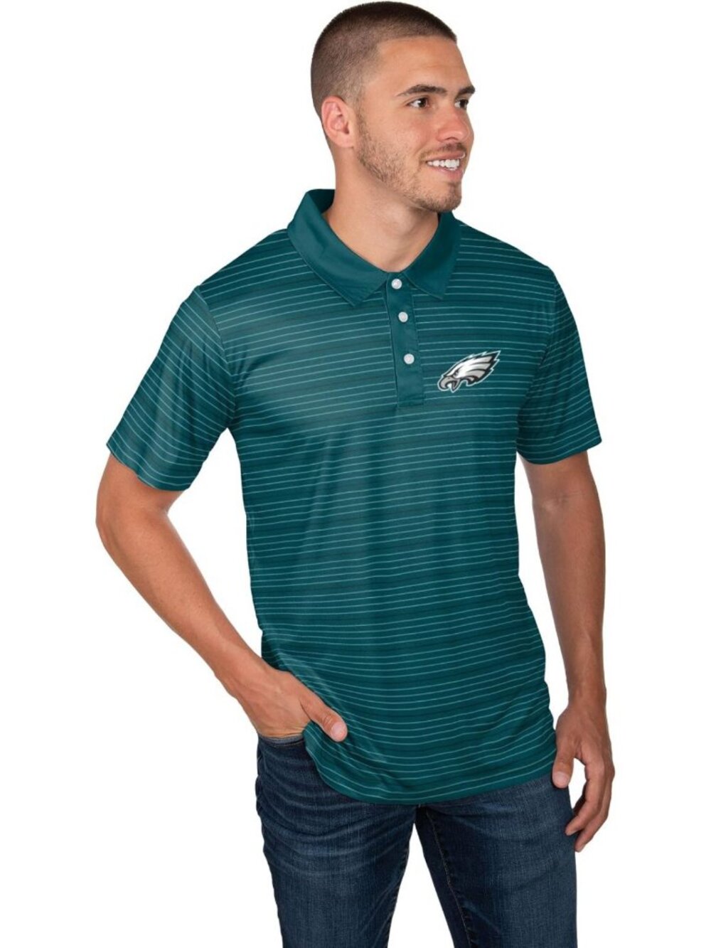 Men's NFL Team Logo Striped Polo Shirt | Short Sleeve Polyester Top for Game Day